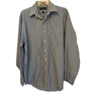Claybrooke 100% Cotton Blue Stripes Pinpoint Button Up Dress Shirt Size 16 34/35